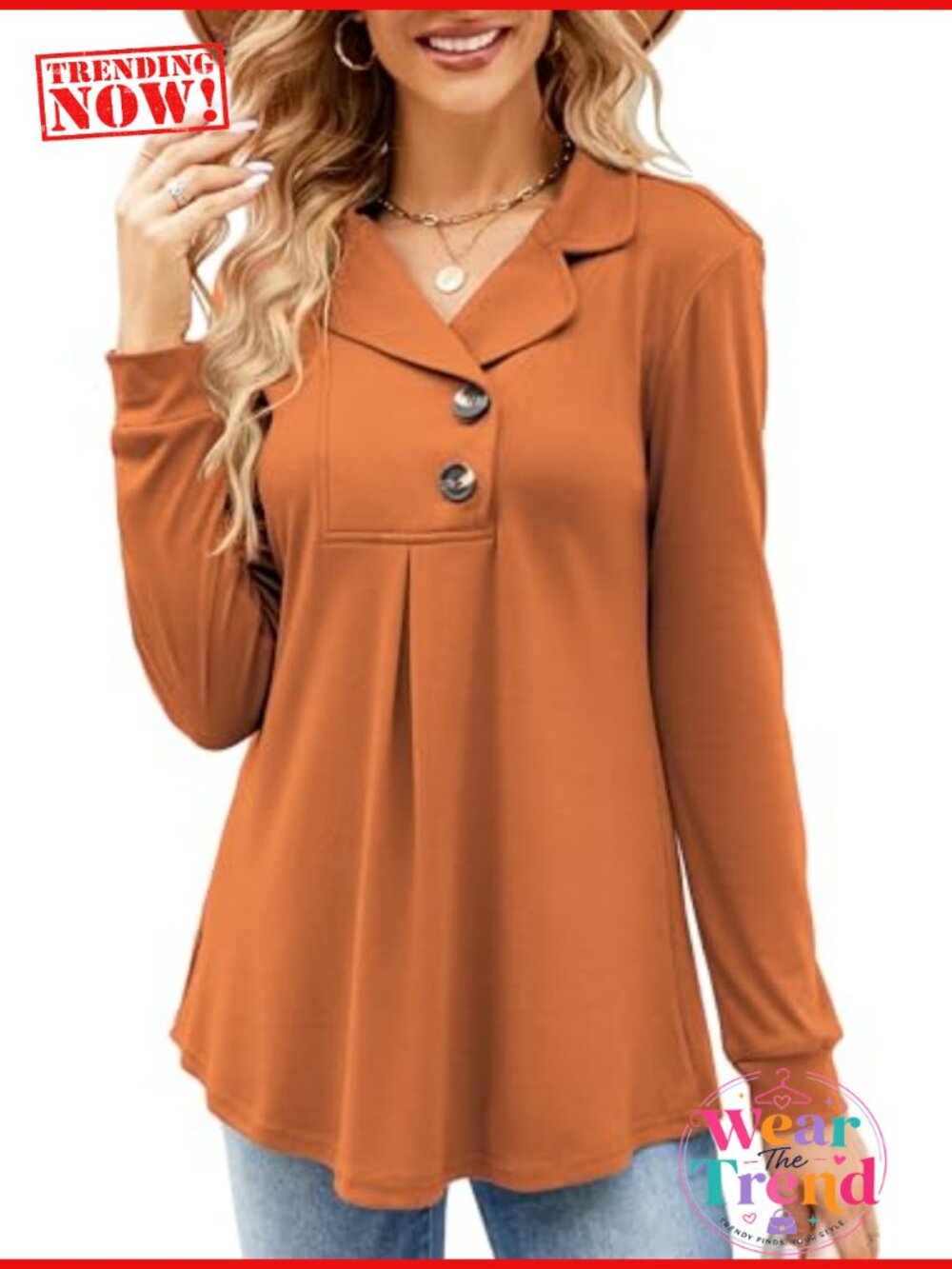 Women's Long Sleeve Tunic Sweatshirt Notch Collar Button Pullover Top